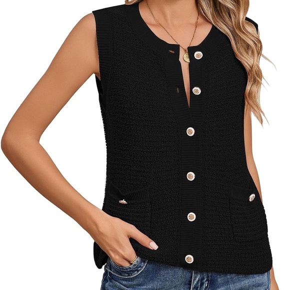 Women's Black Button-Up Vest - Picture 2 of 13